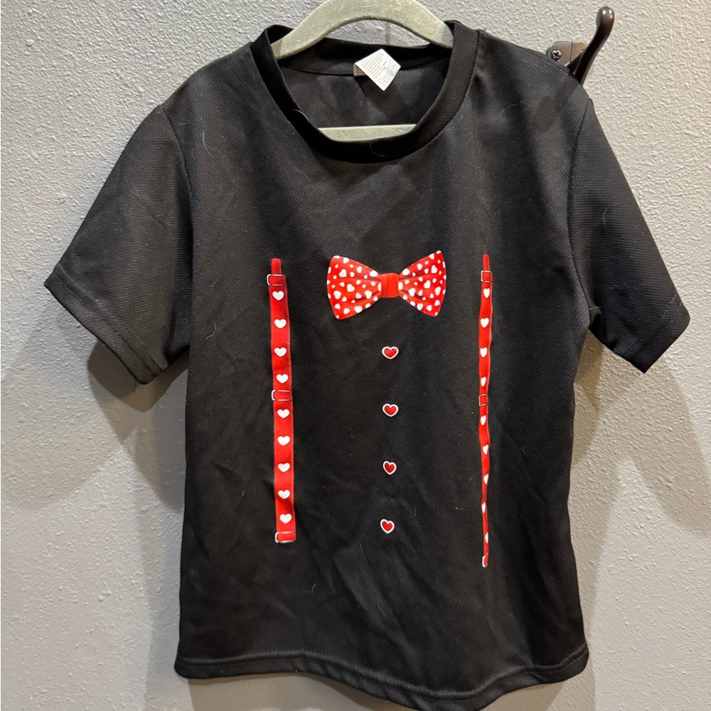 Stylish Kids’ Black Tee with Red Heart Details